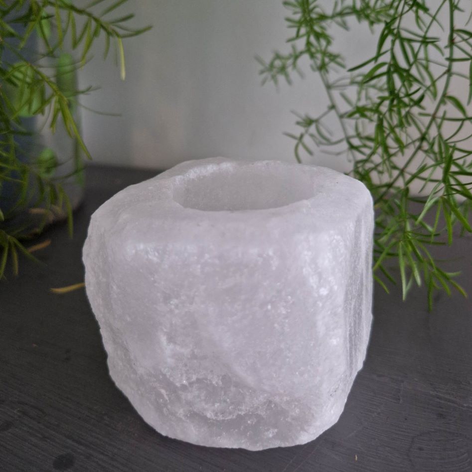 Salt telysholder hvit saltstein